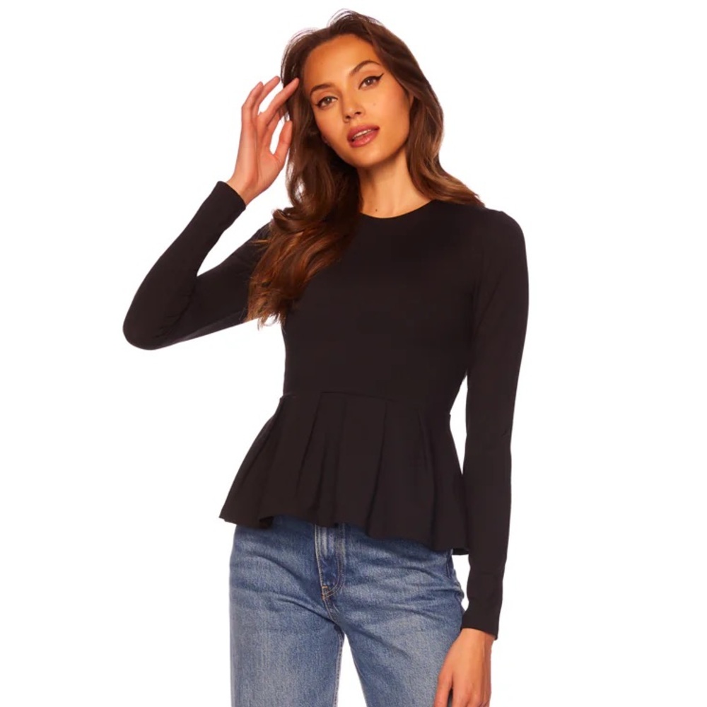 Susana Monaco Long Sleeve Crew Black Peplum Long Sleeve Top M NEW